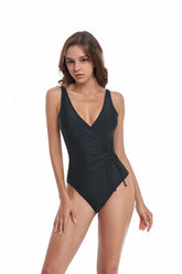 Maillots de bain une pièce amincissants à col en V et effet gainant
